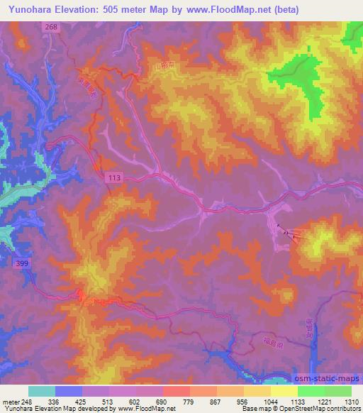 Yunohara,Japan Elevation Map