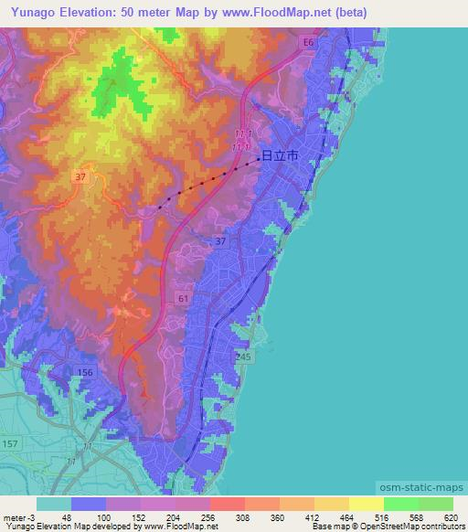 Yunago,Japan Elevation Map
