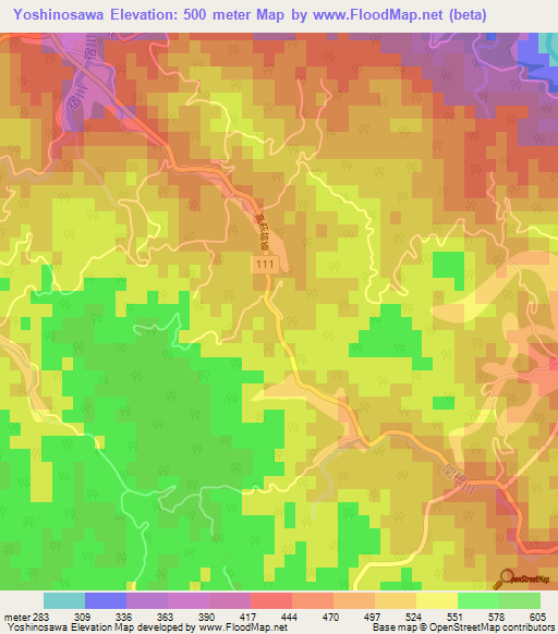 Yoshinosawa,Japan Elevation Map