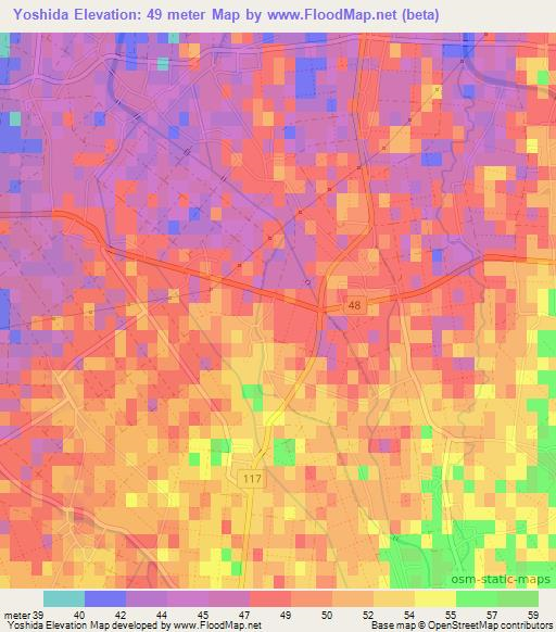 Yoshida,Japan Elevation Map