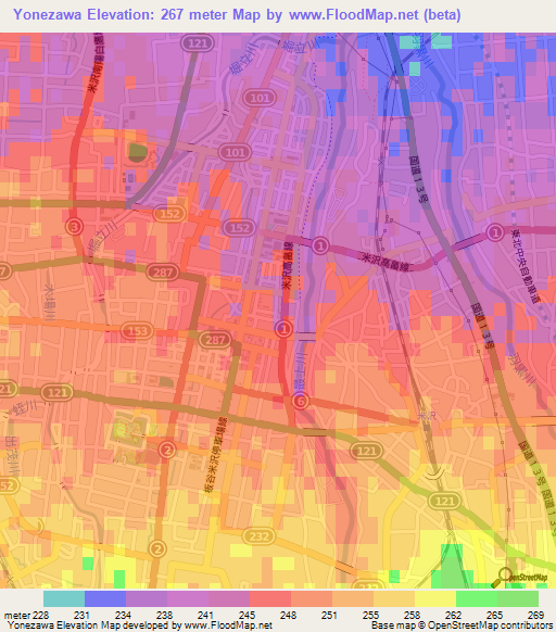 Yonezawa,Japan Elevation Map