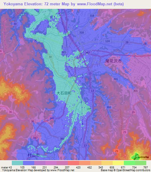 Yokoyama,Japan Elevation Map