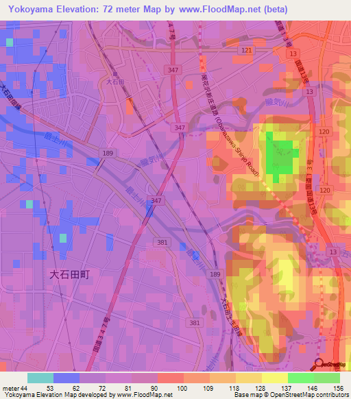 Yokoyama,Japan Elevation Map