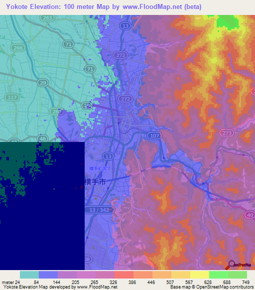 Yokote,Japan Elevation Map