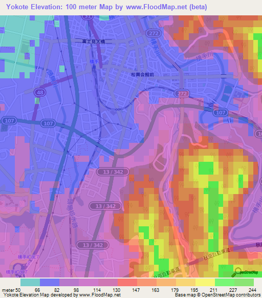 Yokote,Japan Elevation Map