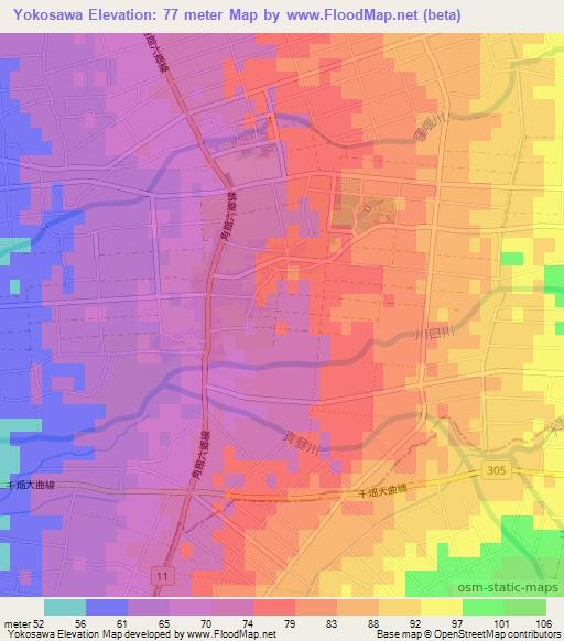 Yokosawa,Japan Elevation Map