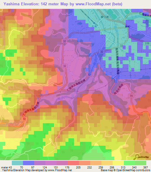 Yashima,Japan Elevation Map