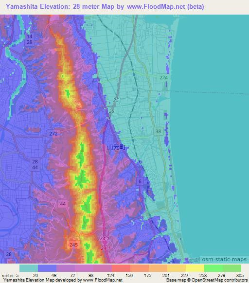 Yamashita,Japan Elevation Map