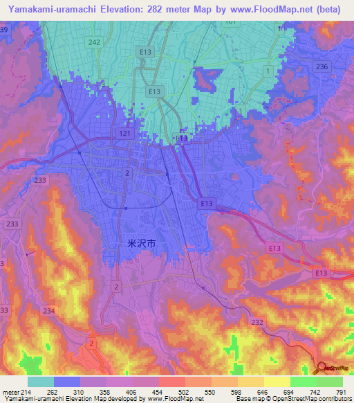 Yamakami-uramachi,Japan Elevation Map