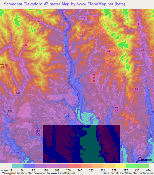 Yamagata,Japan Elevation Map
