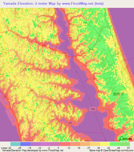 Yamada,Japan Elevation Map