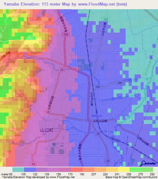 Yamabe,Japan Elevation Map