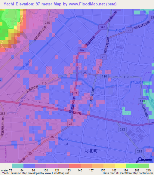 Yachi,Japan Elevation Map