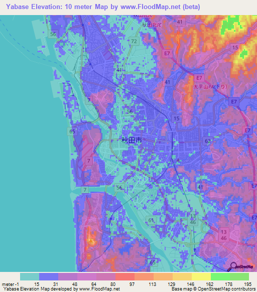 Yabase,Japan Elevation Map