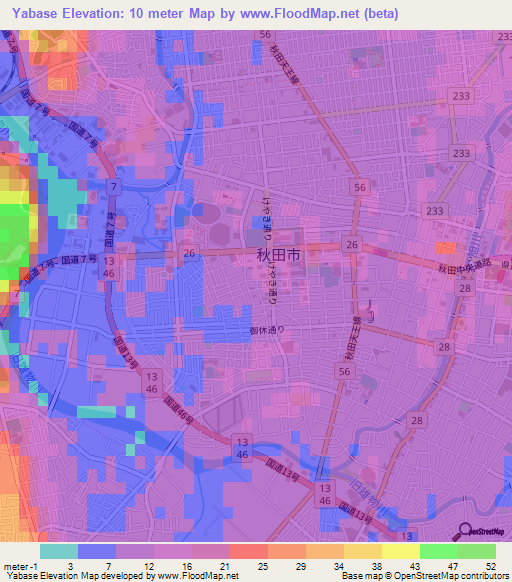 Yabase,Japan Elevation Map