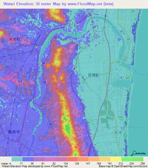 Watari,Japan Elevation Map