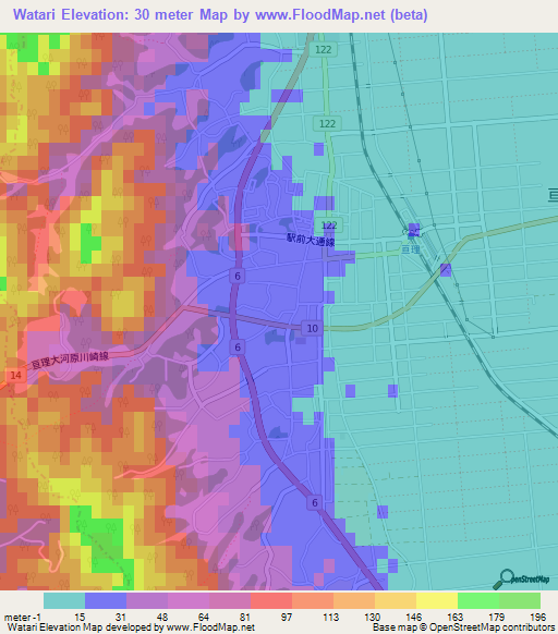 Watari,Japan Elevation Map