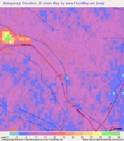 Wakayanagi,Japan Elevation Map