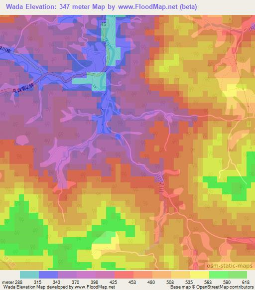 Wada,Japan Elevation Map