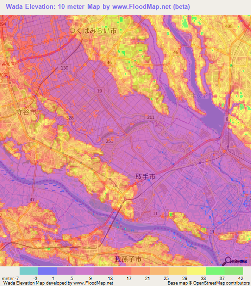 Wada,Japan Elevation Map