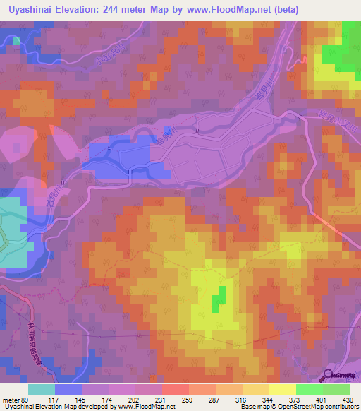 Uyashinai,Japan Elevation Map