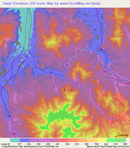 Uwaji,Japan Elevation Map
