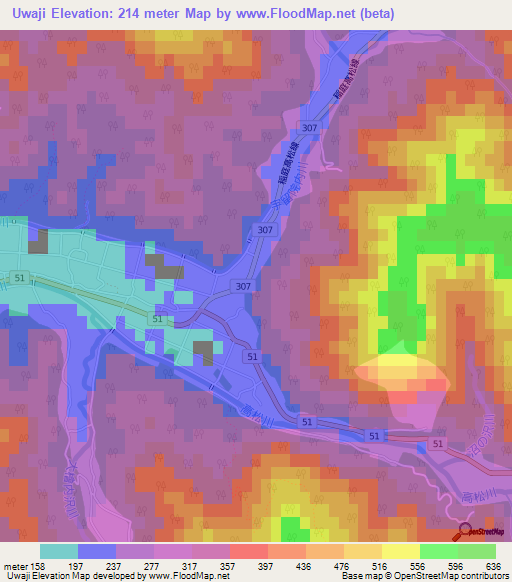 Uwaji,Japan Elevation Map