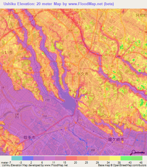 Ushiku,Japan Elevation Map
