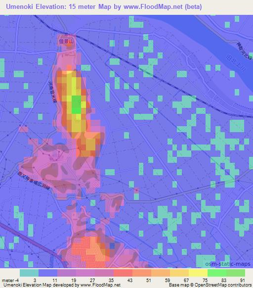 Umenoki,Japan Elevation Map
