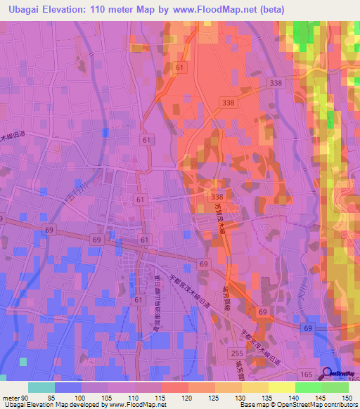 Ubagai,Japan Elevation Map