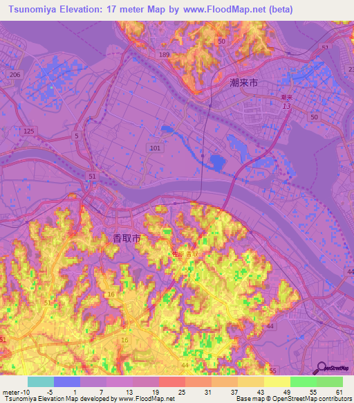 Tsunomiya,Japan Elevation Map