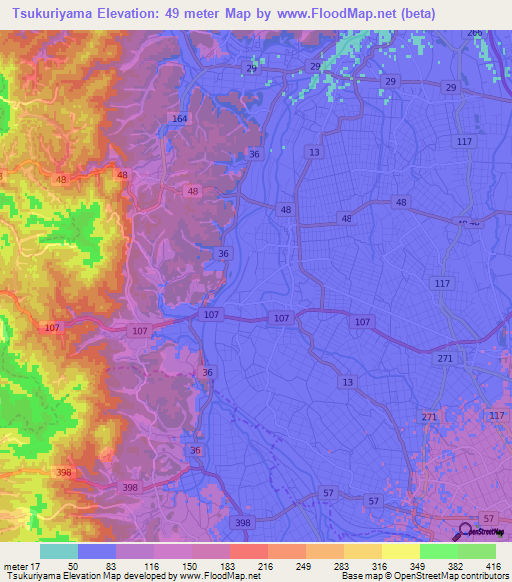 Tsukuriyama,Japan Elevation Map