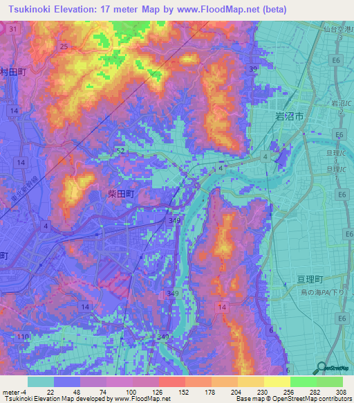 Tsukinoki,Japan Elevation Map