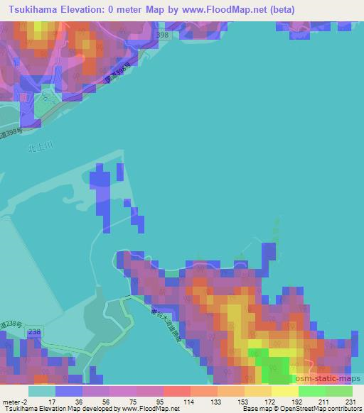 Tsukihama,Japan Elevation Map