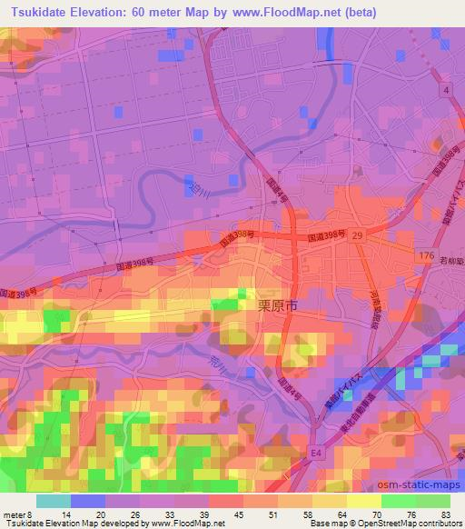 Tsukidate,Japan Elevation Map