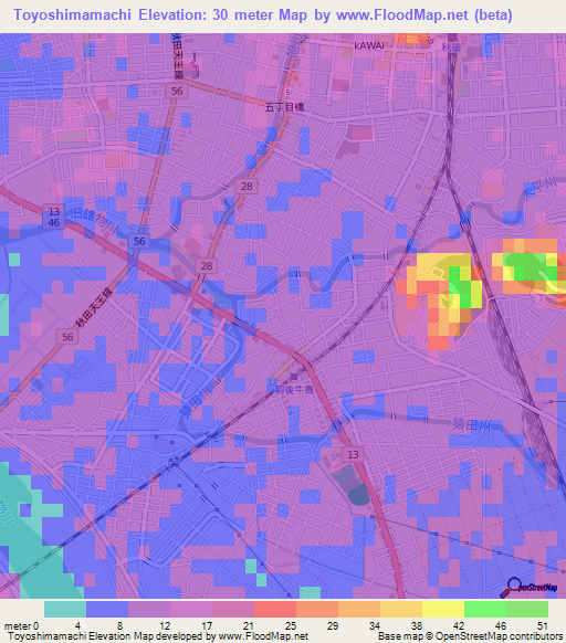 Toyoshimamachi,Japan Elevation Map