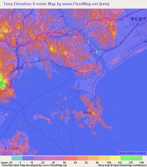 Tona,Japan Elevation Map