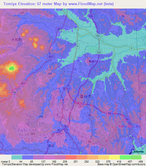 Tomiya,Japan Elevation Map