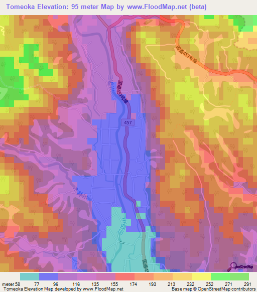 Tomeoka,Japan Elevation Map