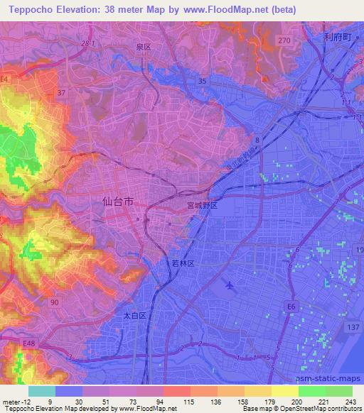 Teppocho,Japan Elevation Map