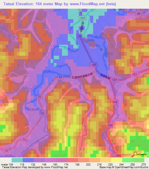Tateai,Japan Elevation Map