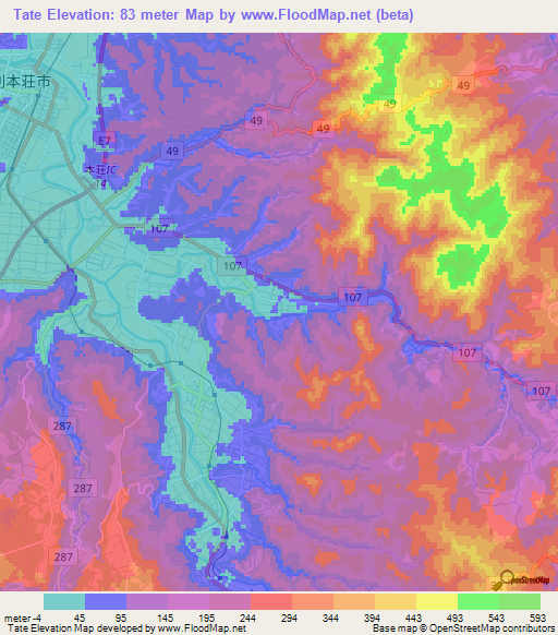 Tate,Japan Elevation Map