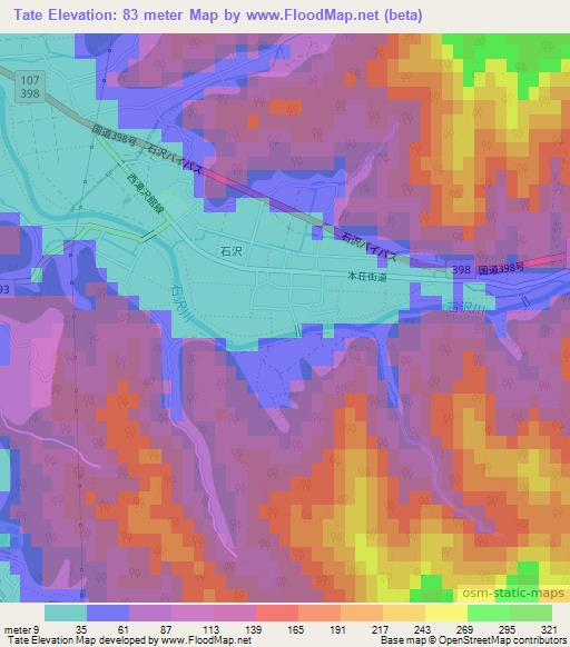 Tate,Japan Elevation Map
