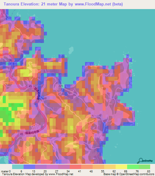 Tanoura,Japan Elevation Map