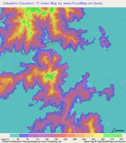 Takashiro,Japan Elevation Map
