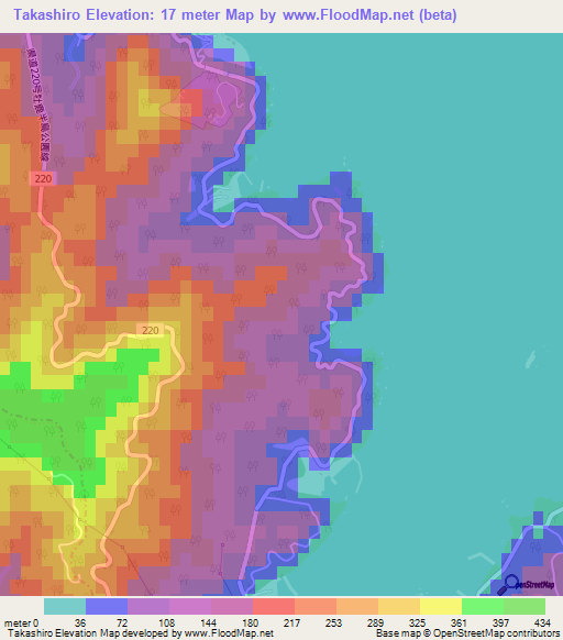 Takashiro,Japan Elevation Map