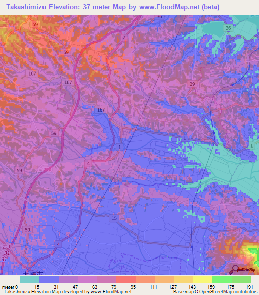 Takashimizu,Japan Elevation Map