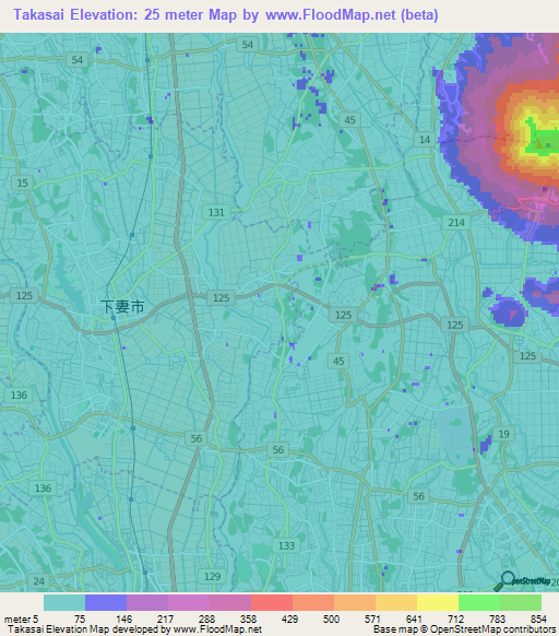 Takasai,Japan Elevation Map