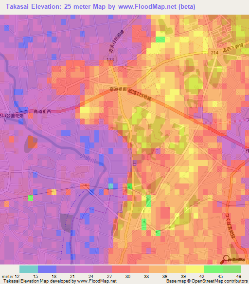 Takasai,Japan Elevation Map