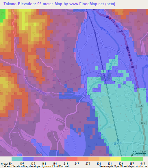 Takano,Japan Elevation Map